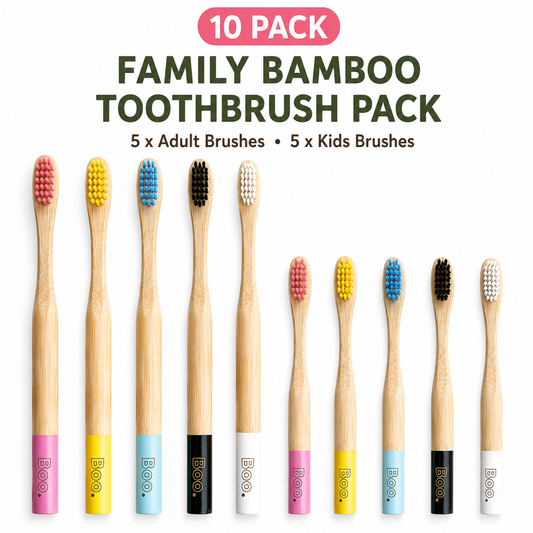 Family bamboo toothbrush 10 pack with adult and kids brushes