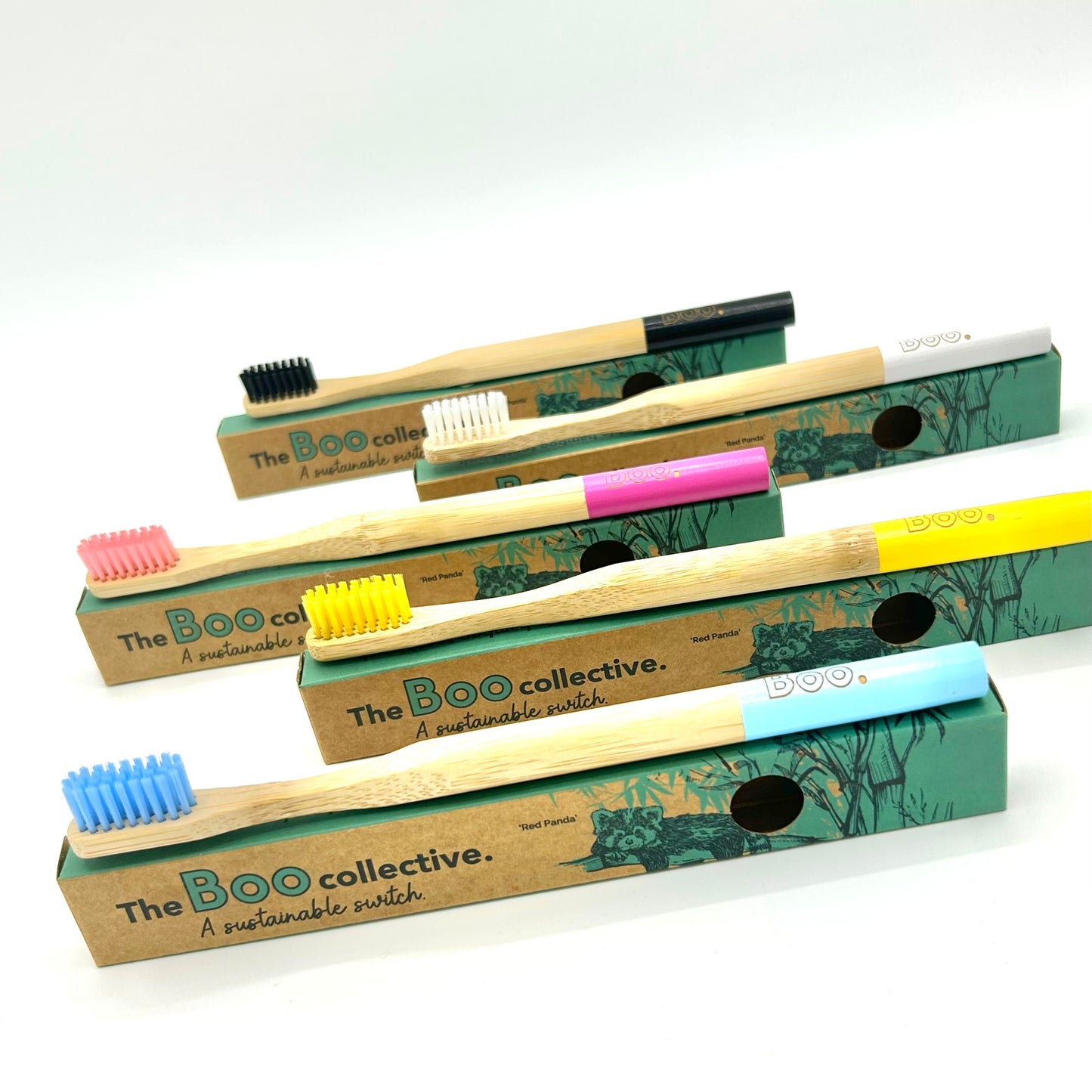 Eco Bamboo Toothbrush Set – Medium Bristles, 5 Pack  | Sustainable, Family-Friendly Colours