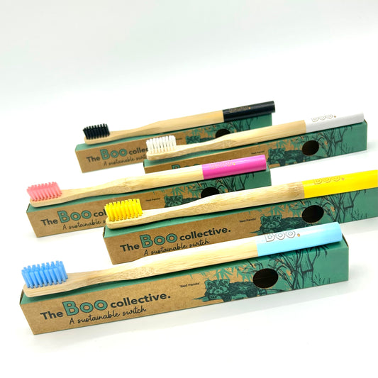 Eco Bamboo Toothbrush Set – Medium Bristles, 5 Pack  | Sustainable, Family-Friendly Colours