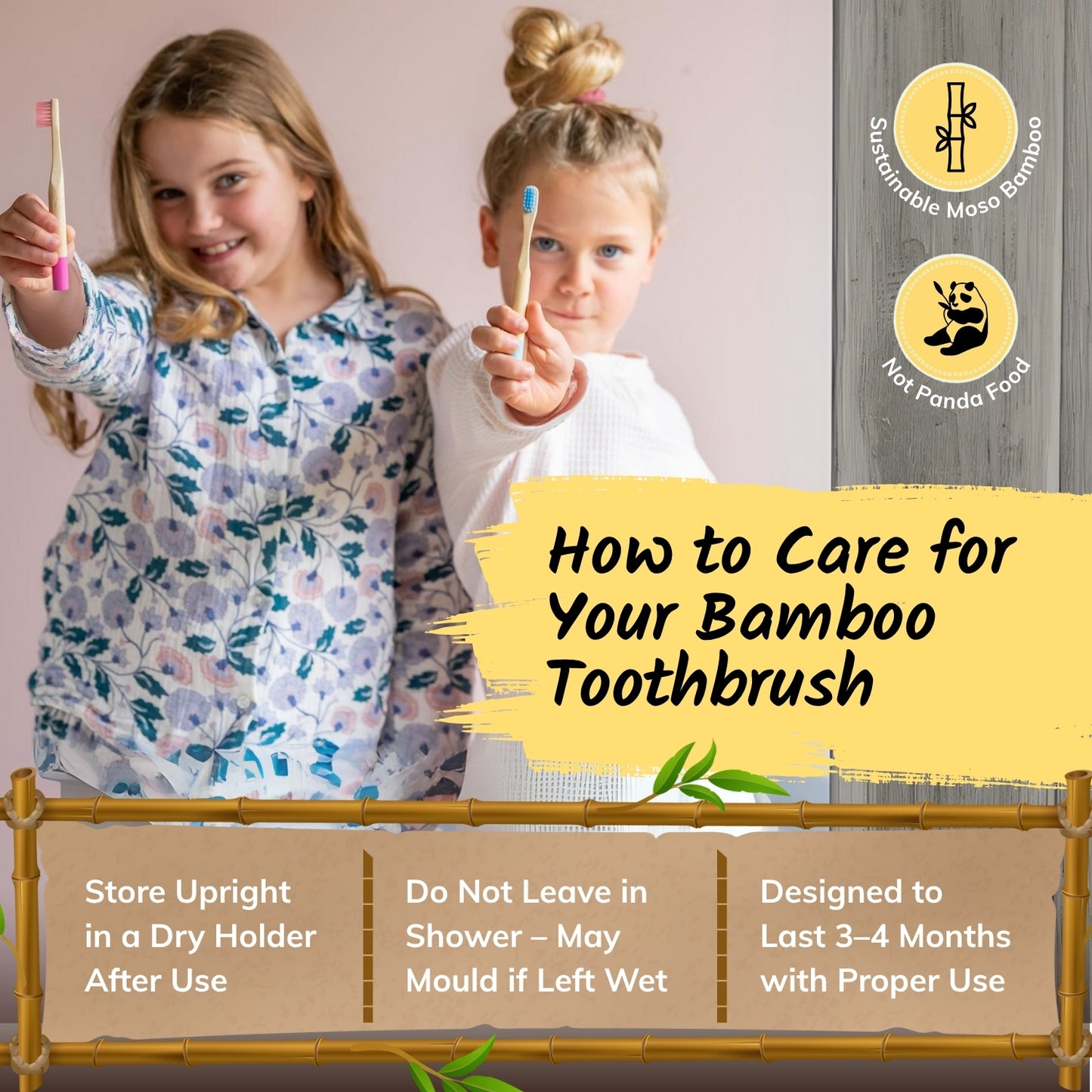 Bamboo Kids Toothbrushes – Soft Bristles, 5 Pack| Colourful Set for Toddlers & Children