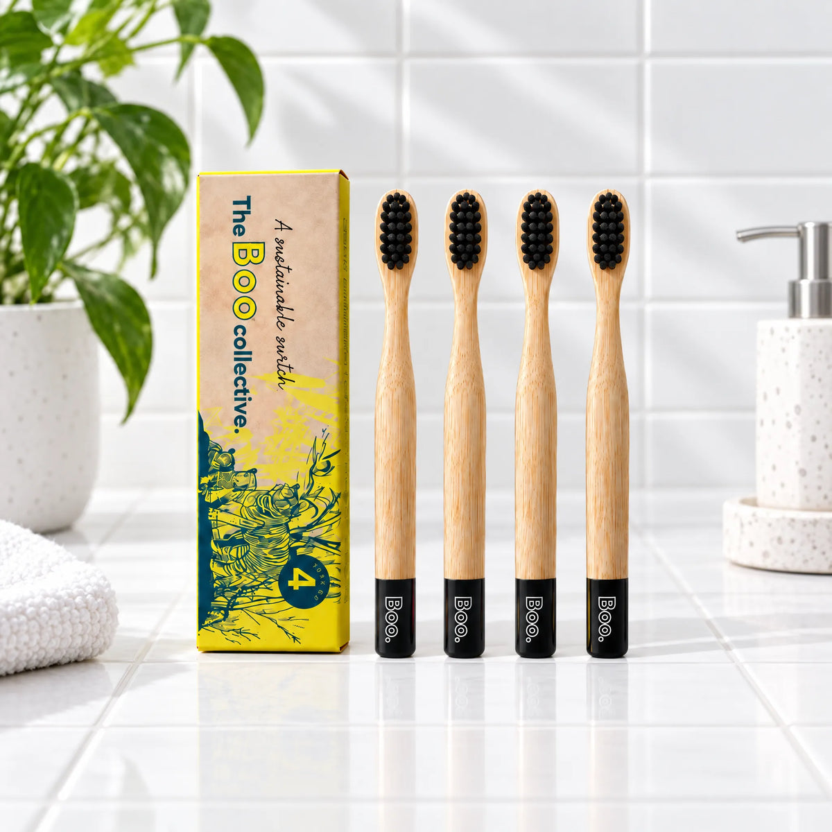 Boo kids bamboo toothbrush four pack in black