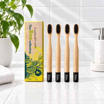 Boo kids bamboo toothbrush four pack in black