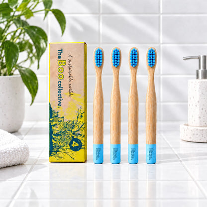 Boo kids bamboo toothbrush four pack in blue