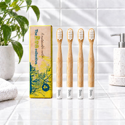 Boo kids bamboo toothbrush four pack in white