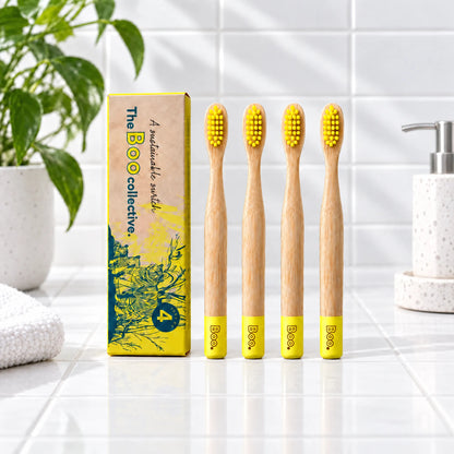 Boo kids bamboo toothbrush four pack in yellow